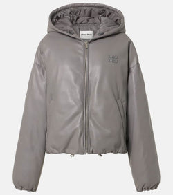 Miu Miu Logo leather puffer jacket