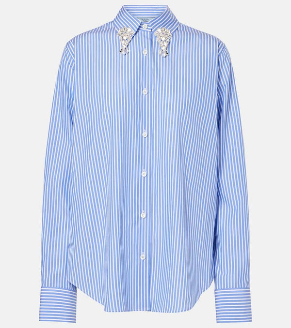 Prada Embellished striped cotton poplin shirt