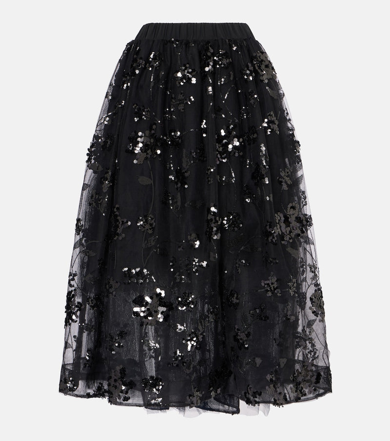 Simone Rocha Sequined tulle midi skirt
