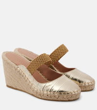 Malone Souliers Siena 70 Metallic Leather Espadrille Wedges