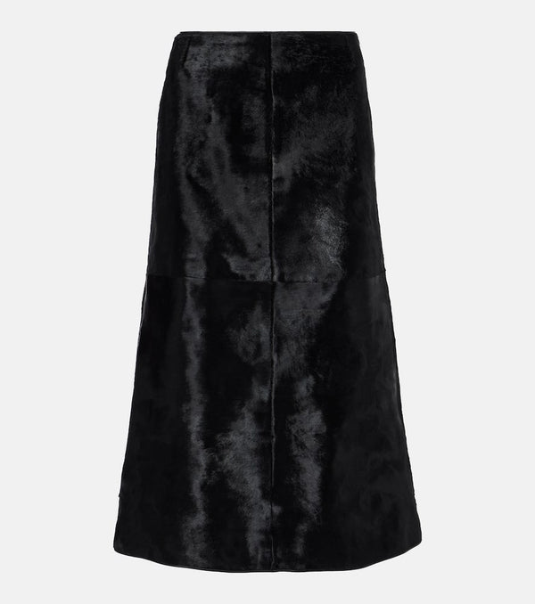 Toteme Paneled calf hair midi skirt