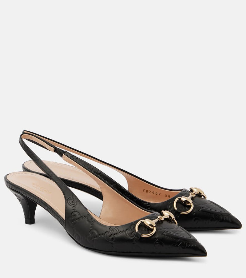 Gucci Horsebit GG 45 leather slingback pumps