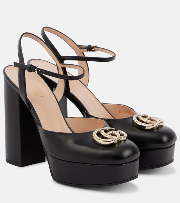 Gucci Double G embellished leather platform pumps