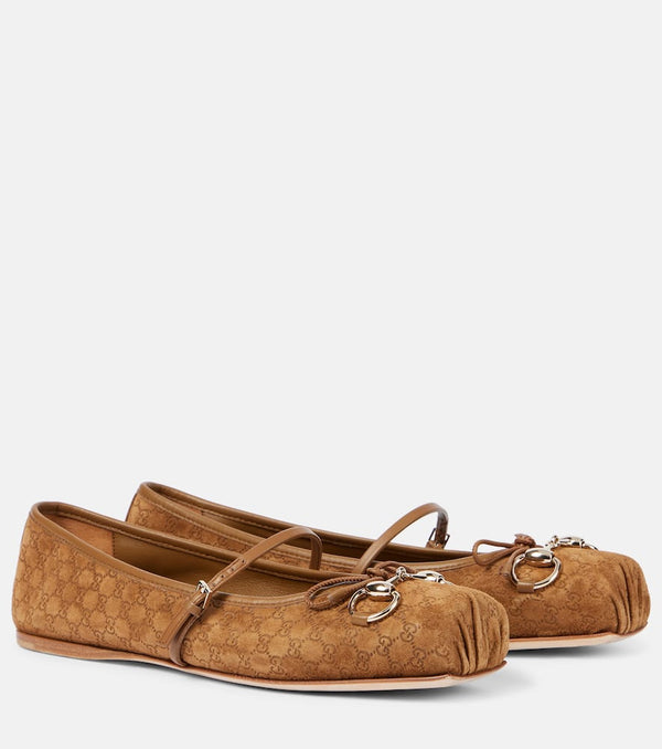 Gucci Gucci Horsebit GG suede ballet flats