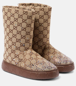 Gucci GG Canvas crystal-embellished boots