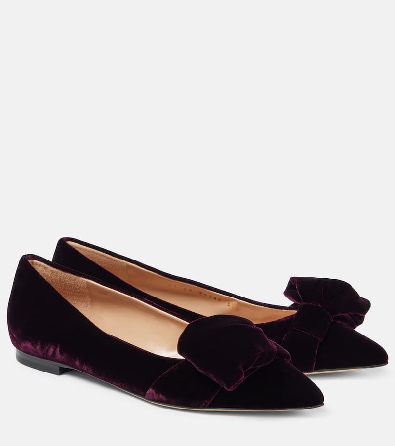 Gianvito Rossi Bow-detail velvet ballet flats