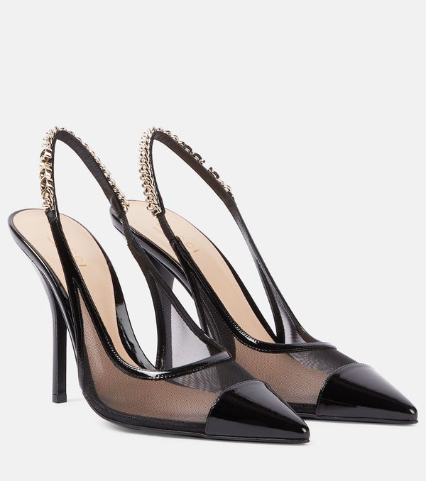 Gucci Signoria leather-trimmed mesh slingback pumps