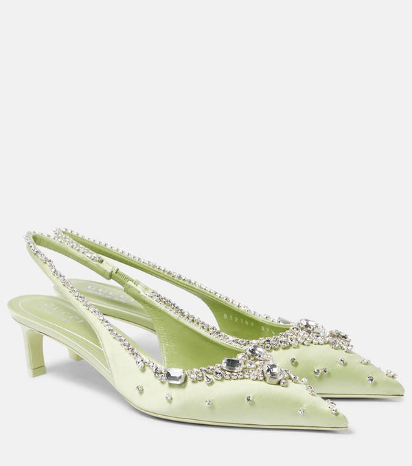 Gucci Talia 45 embellished satin slingback pumps