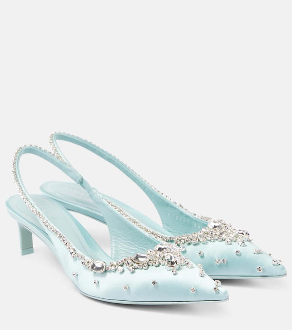 Gucci Crystal-embellished satin slingback pumps