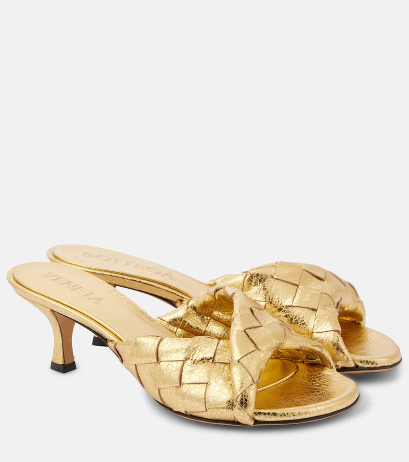 Bottega Veneta Blink Intrecciato 50 metallic leather mules