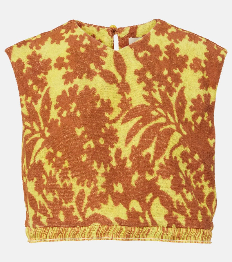 Alemais Amarillo printed cotton-blend crop top