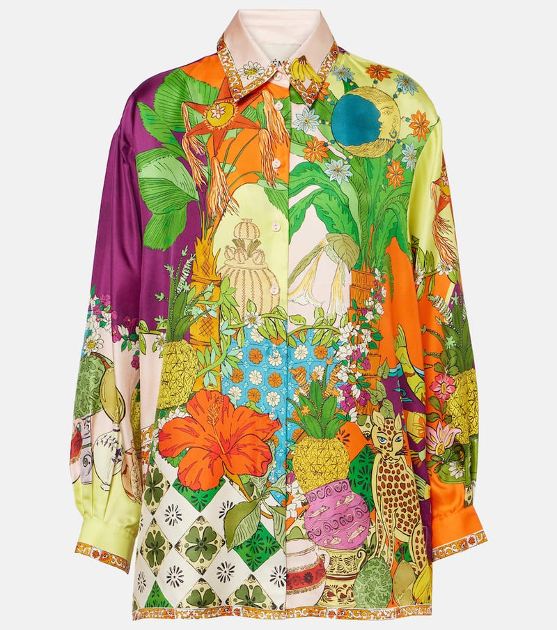 Alemais Tiger printed silk twill shirt