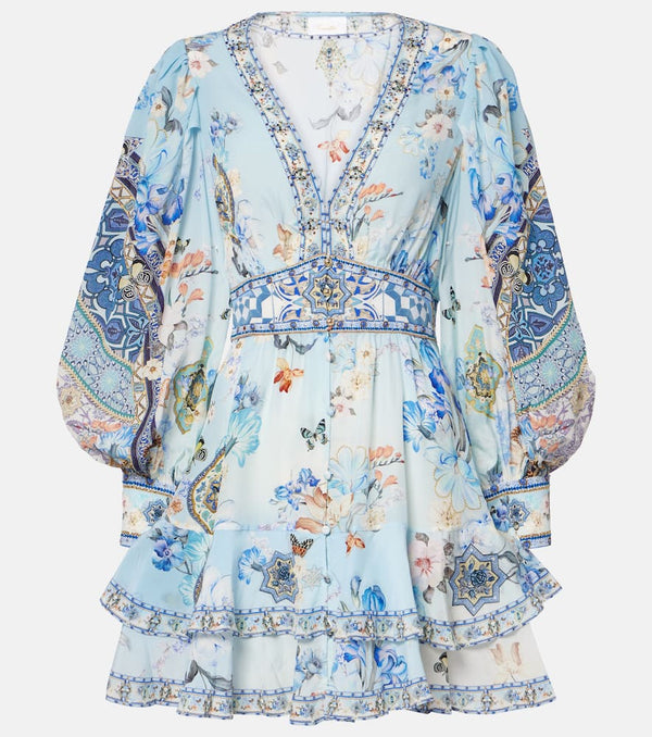 Camilla Embellished floral silk minidress