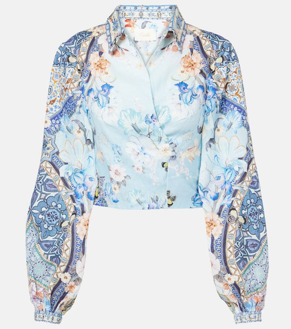 Camilla Floral cropped linen wrap top