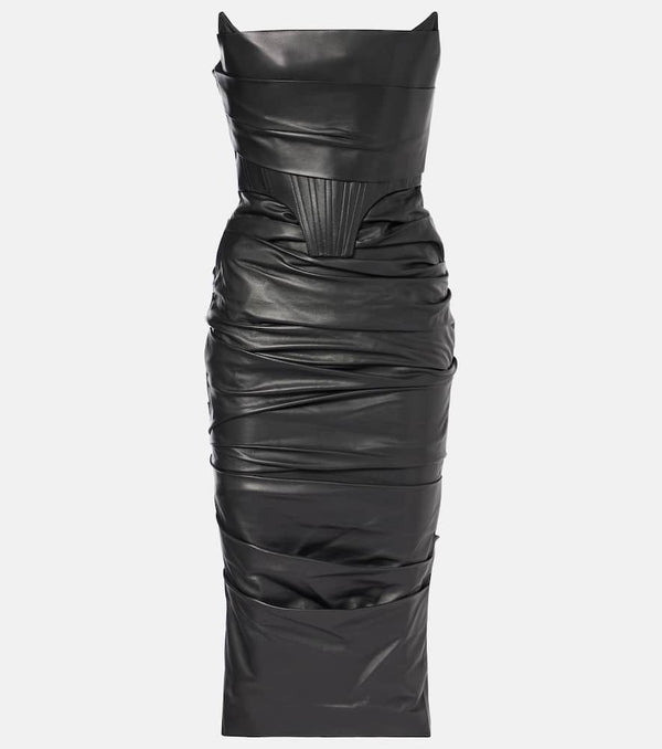 Alex Perry Ruched leather midi dress