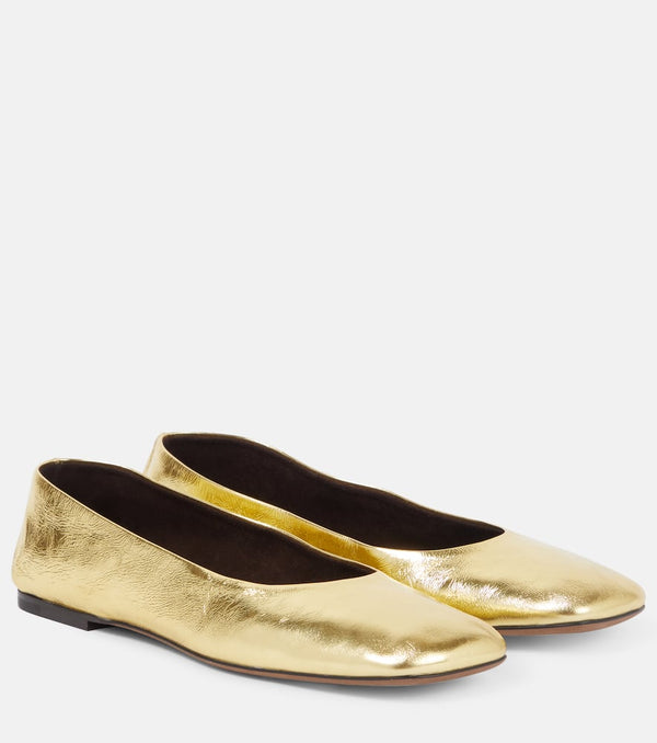 The Row Square metallic leather ballet flats