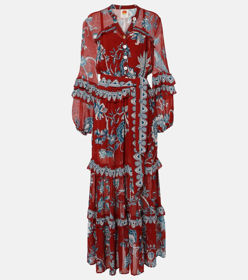 Farm Rio Tropical Landing ruffled maxi dress