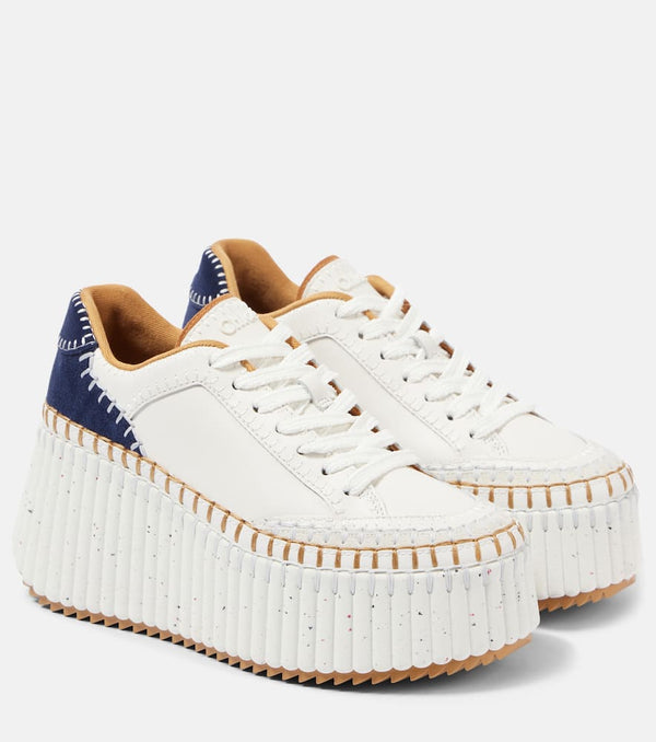 Chloé Nama suede-trimmed leather platform sneakers