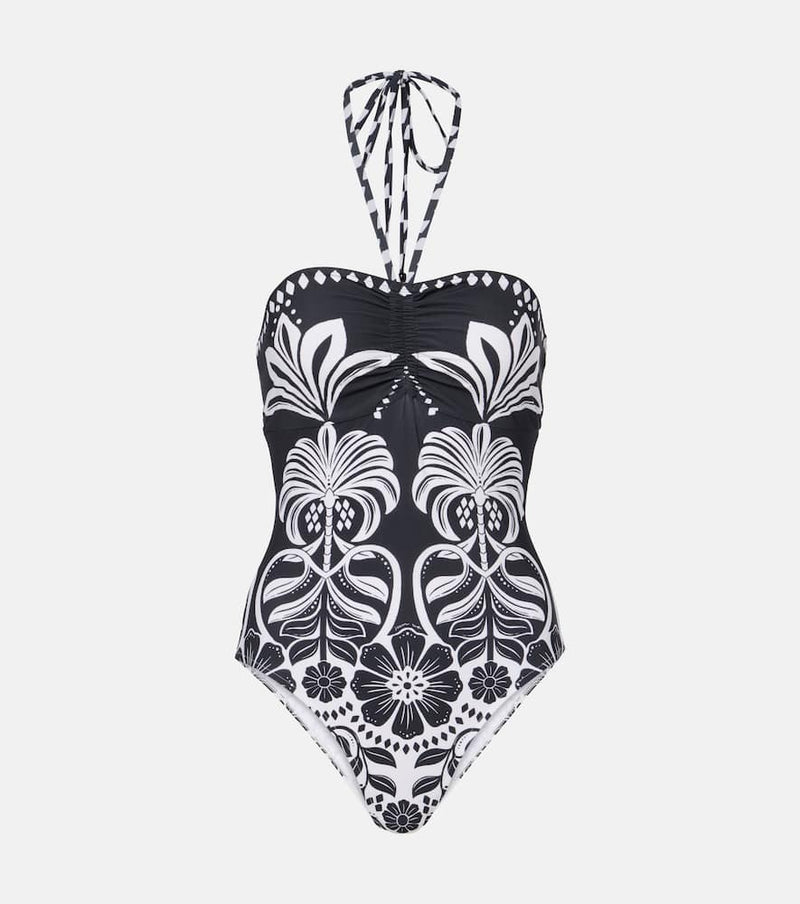 Farm Rio Flowers Leopards halterneck swimsuit