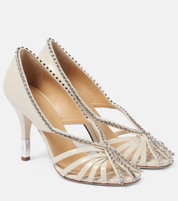 Chloé Leonie crystal-embellished leather pumps