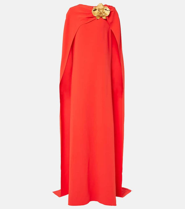 Oscar de la Renta Orchid embellished caped silk-blend gown