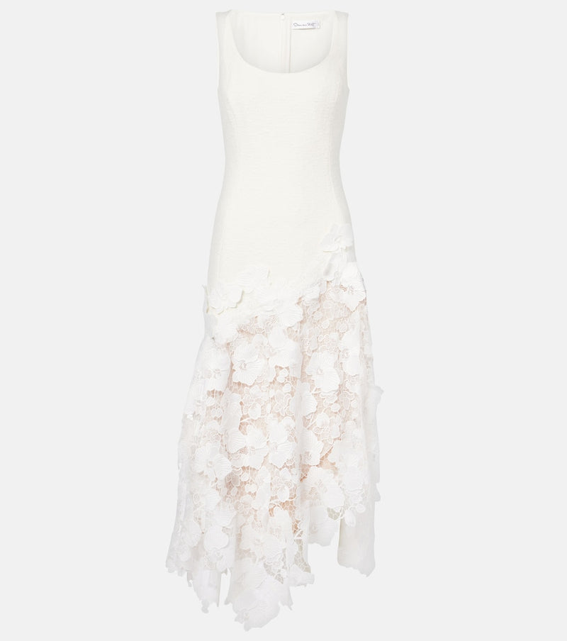 Oscar de la Renta Tweed and guipure midi dress