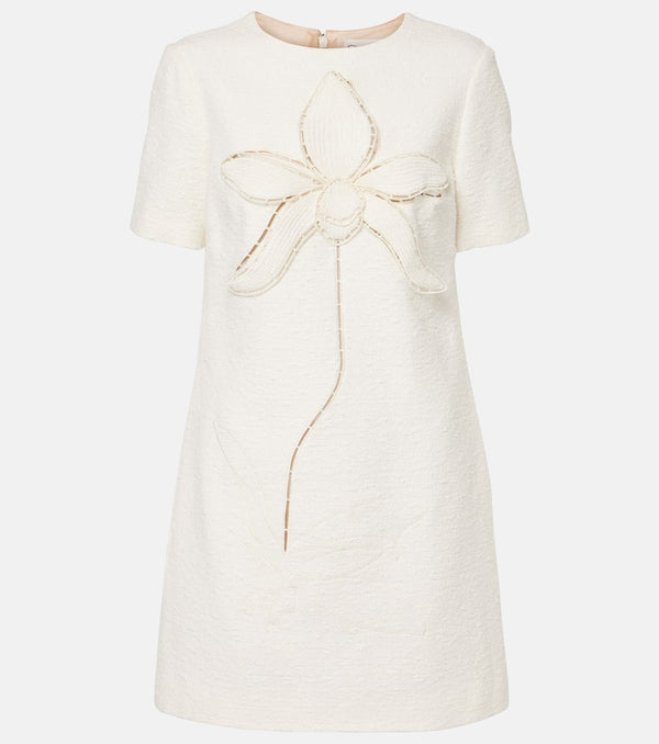 Oscar de la Renta Orchid embroidered cotton tweed shift dress