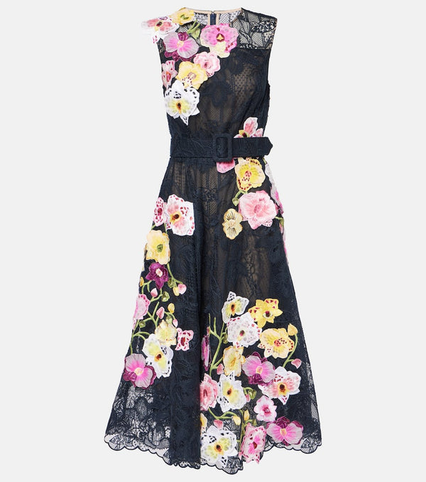 Oscar de la Renta Orchid embroidered lace cocktail dress