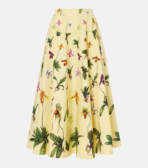 Oscar de la Renta Floral cotton-blend poplin midi skirt