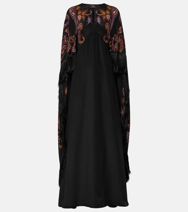 Etro Paisley caped fringed silk gown