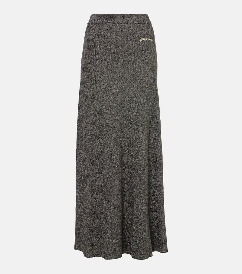 Ganni Ribbed-knit lamé maxi skirt