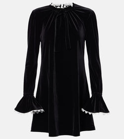 Ganni Bow-detail velvet jersey minidress