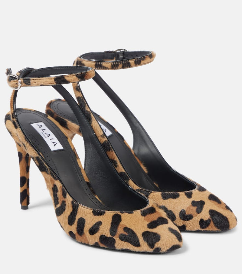 Alaïa 90 leopard-print calf hair slingback pumps