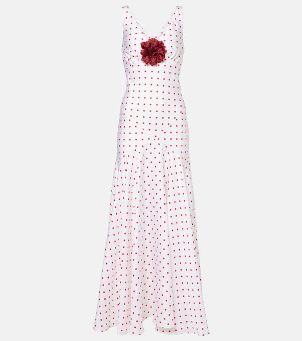 Rodarte Polka-dot floral-appliqué silk twill gown