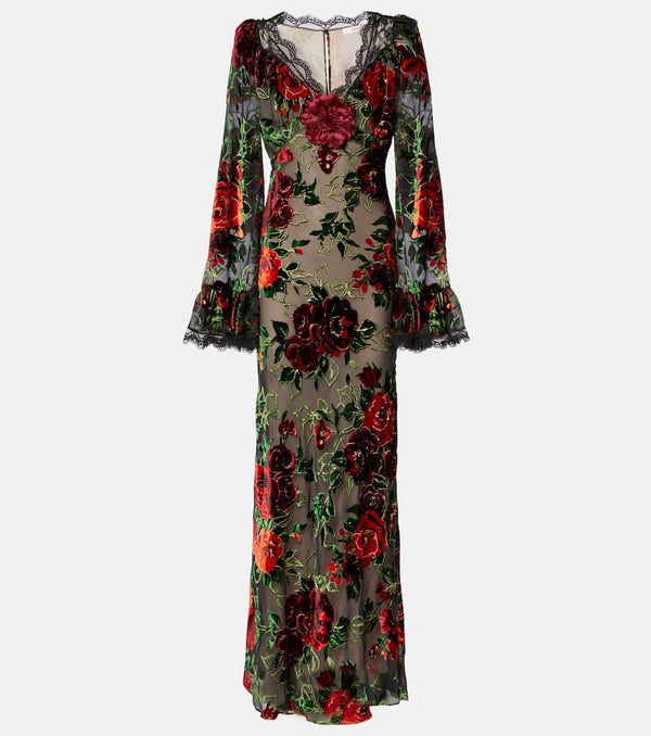 Rodarte Floral lace-trimmed velvet devoré gown