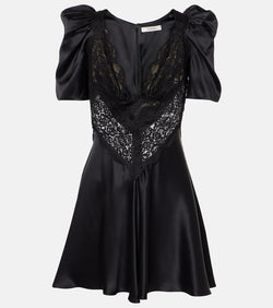 Rodarte Lace-trimmed silk charmeuse minidress