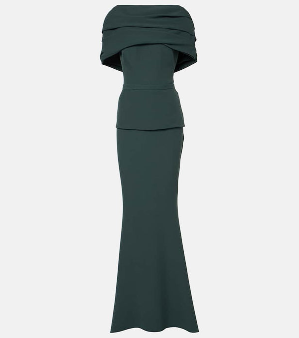 Safiyaa Pleated caped crêpe gown