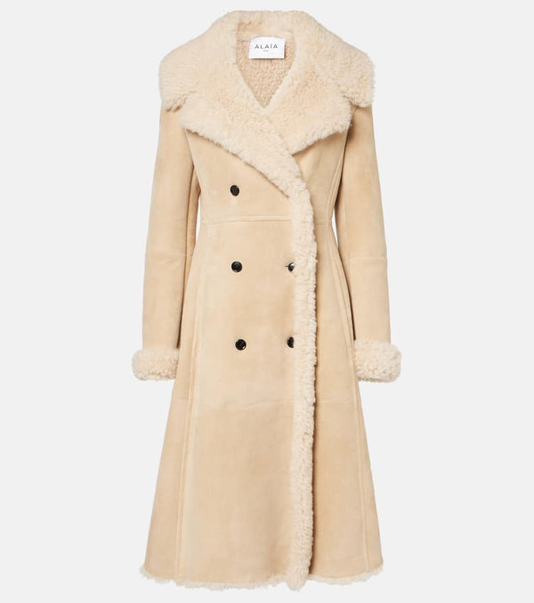 Alaïa Shearling-trimmed suede coat