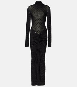 Alaïa Embellished ruched jersey maxi dress