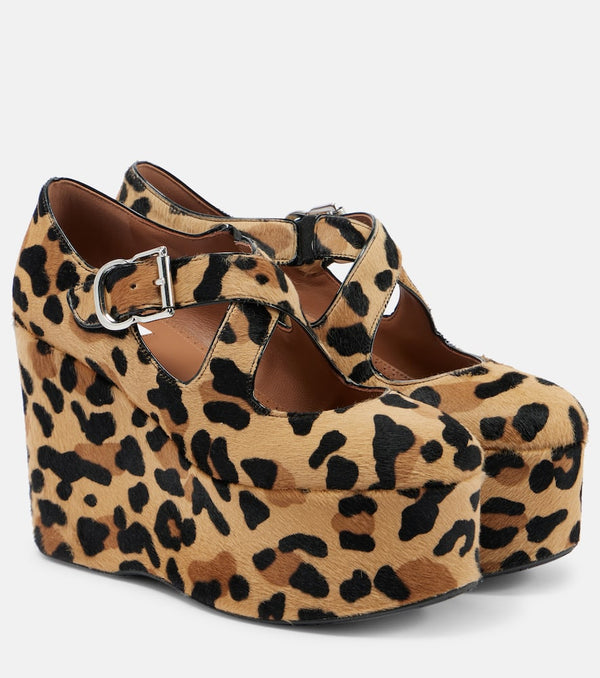 Alaïa Criss Cross leopard-print calf hair wedges