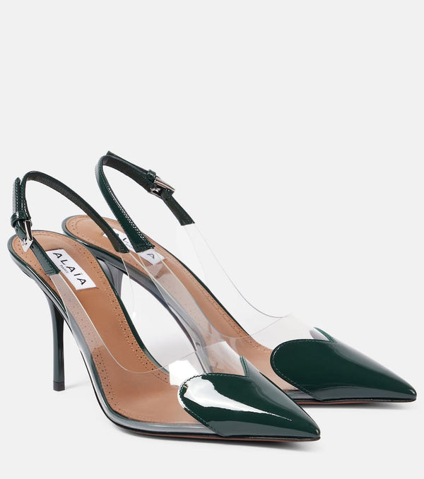 Alaïa Le Caur 90 patent leather and PU slingback pumps