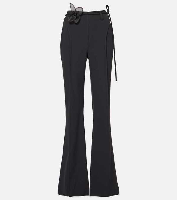 Rotate Floral-appliqué high-rise flared pants