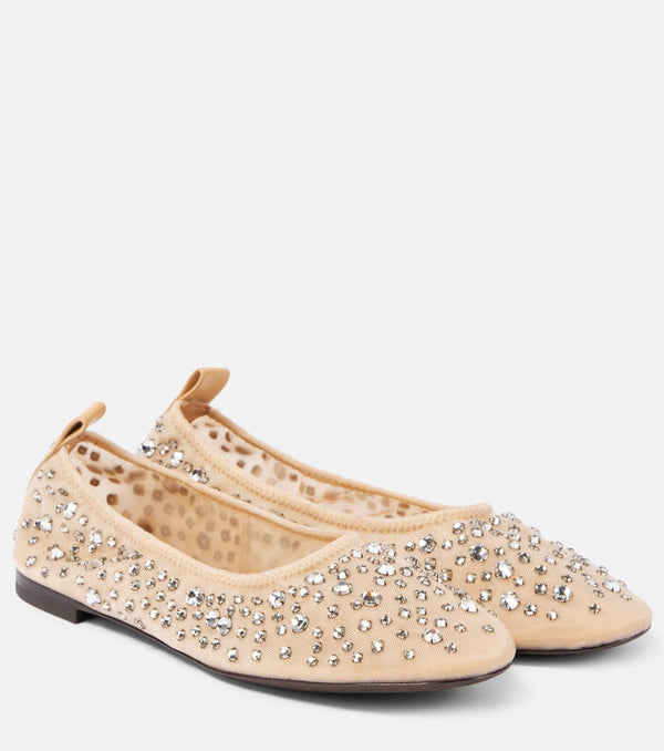 Tory Burch Crystal-embellished mesh ballet flats