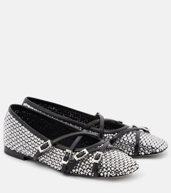 Mach & Mach Crystal-embellished mesh ballet flats