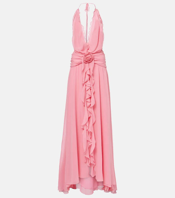 Blumarine Halterneck silk georgette maxi dress