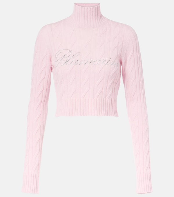 Blumarine Logo cropped wool and cashmere sweater