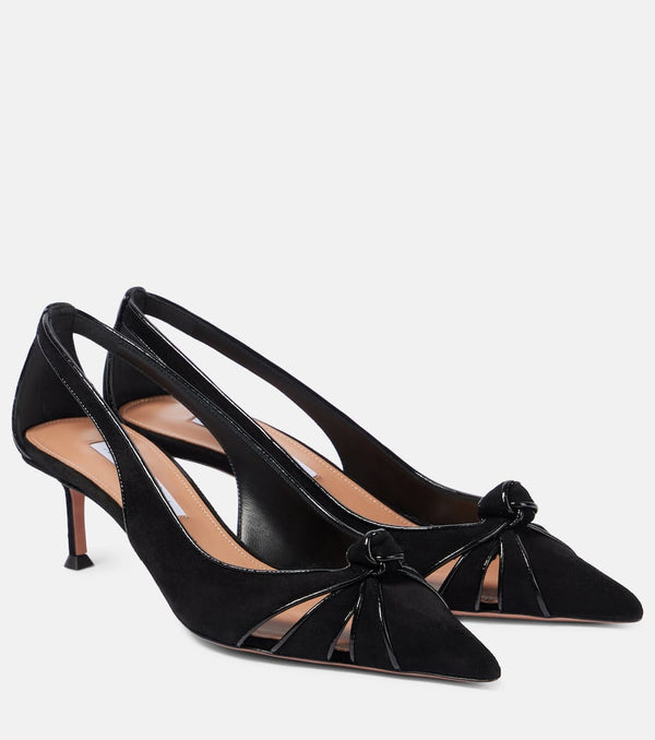 Aquazzura Premiere 50 leather-trimmed suede pumps