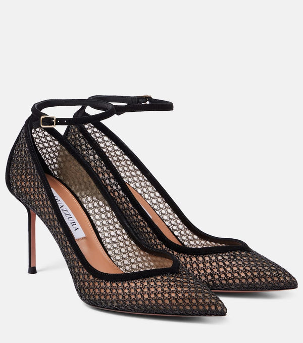 Aquazzura Asha 85 suede-trimmed mesh pumps