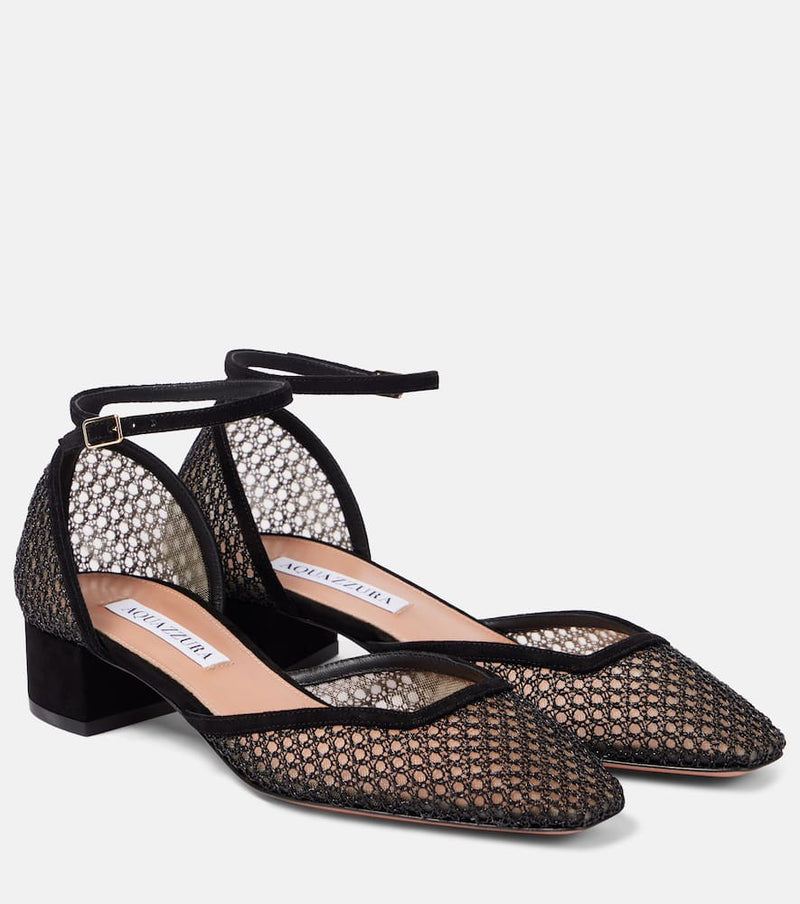 Aquazzura Asha 35 suede-trimmed mesh pumps