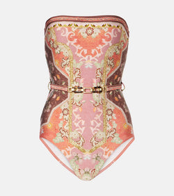 Zimmermann Wylie Belted Bandeau printed swimsuit